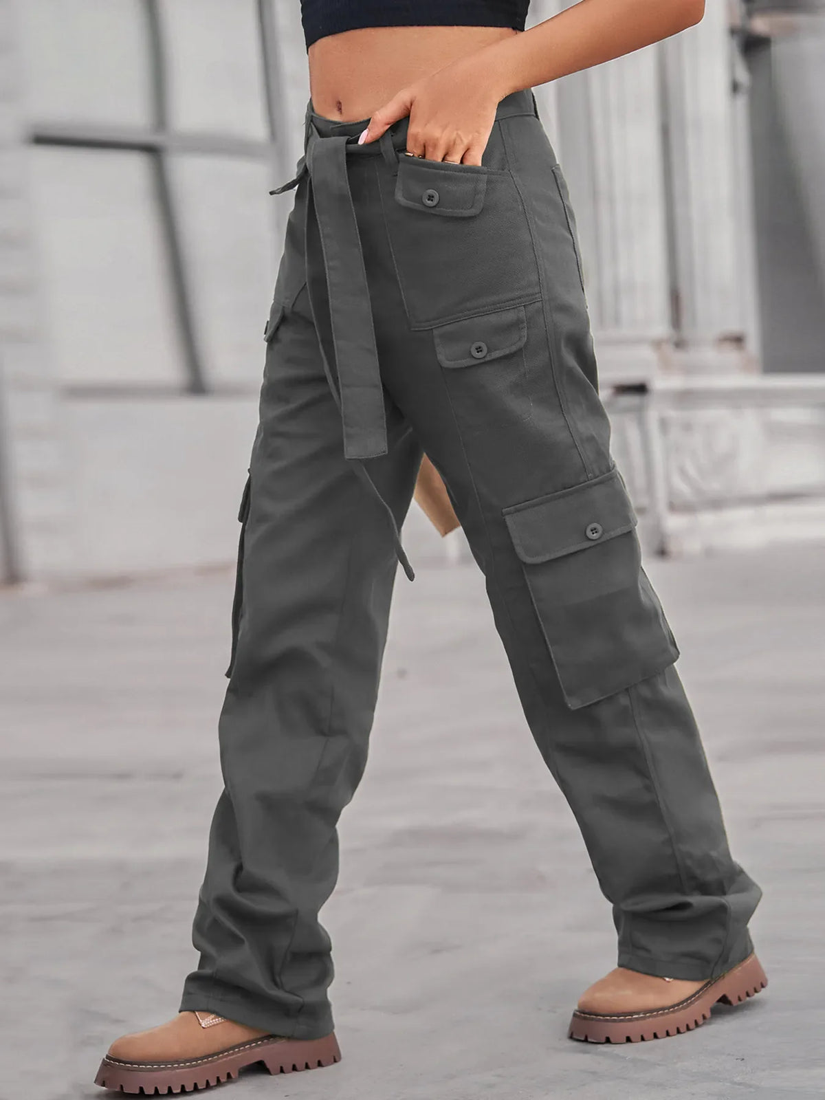 Hazel Blues® |  High-Waisted Multi-Pocket Cargo Jeans
