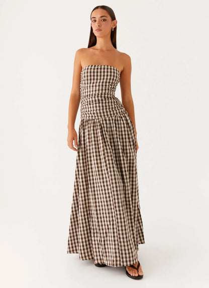 Carmel Maxi Dress Brown Gingham