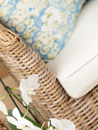 Cabbage Rose Cornflower Blue/Moss Green Decorative Pillow Cover