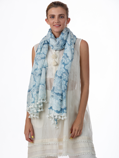 Cabbage Rose Pompom Scarf