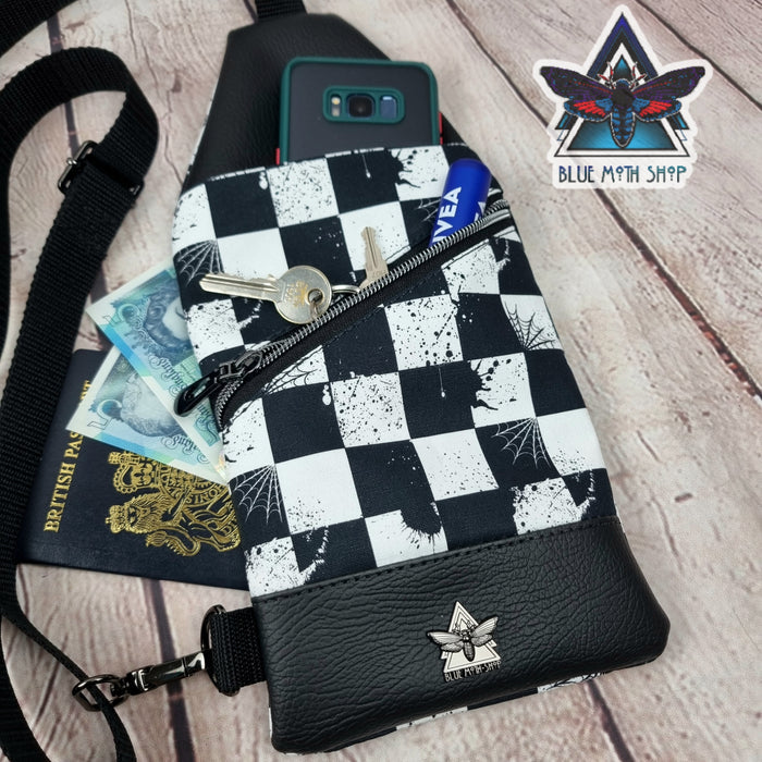 Checkerboard Grunge Mini Travel Sling Bag