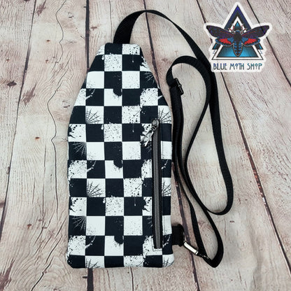 Checkerboard Grunge Mini Travel Sling Bag