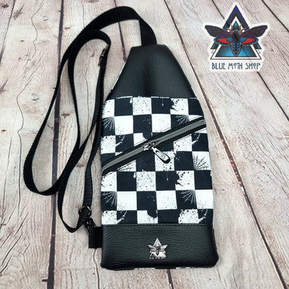 Checkerboard Grunge Mini Travel Sling Bag