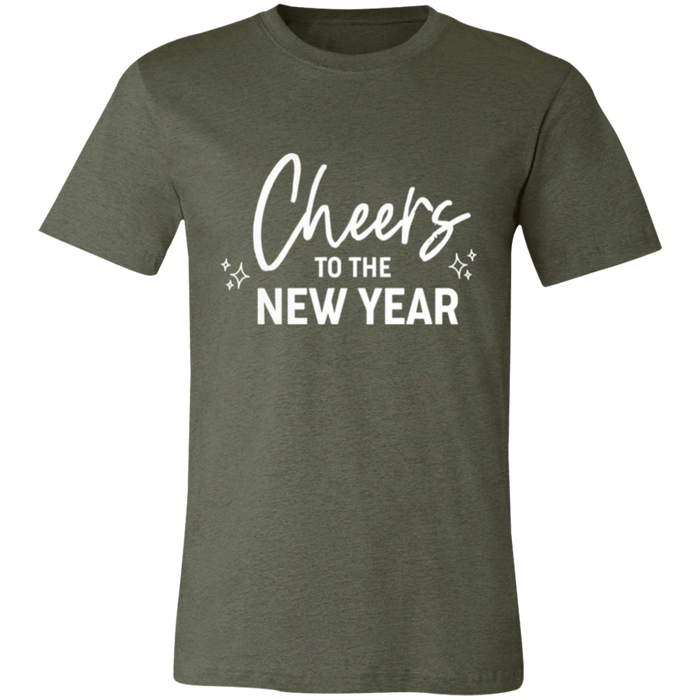 Cheers to the New Year graphic t-shirt in Heather Military Green