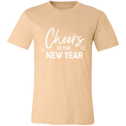 Cheers to the New Year graphic t-shirt in Heather Sand Dune
