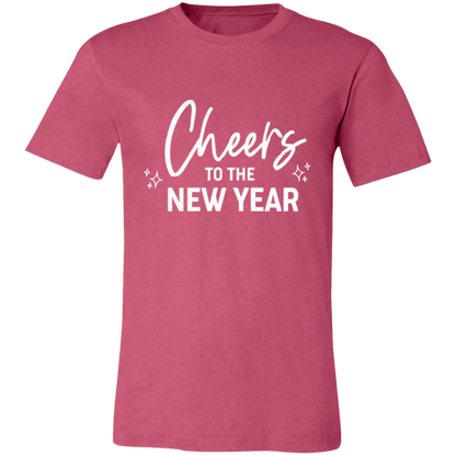 Cheers to the New Year graphic t-shirt in Heather Raspberry