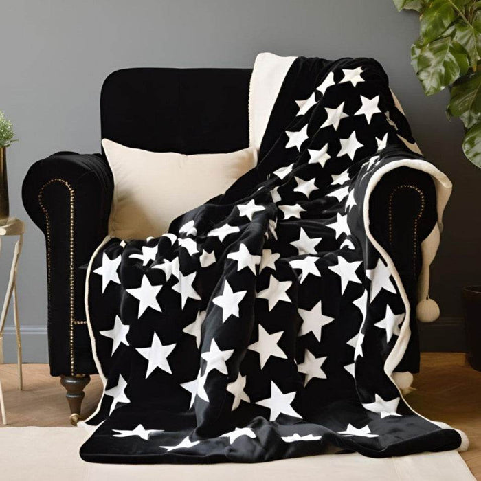 Closeout Black and White Stars Soft Handmade Luxury Throw - Plutus Brands