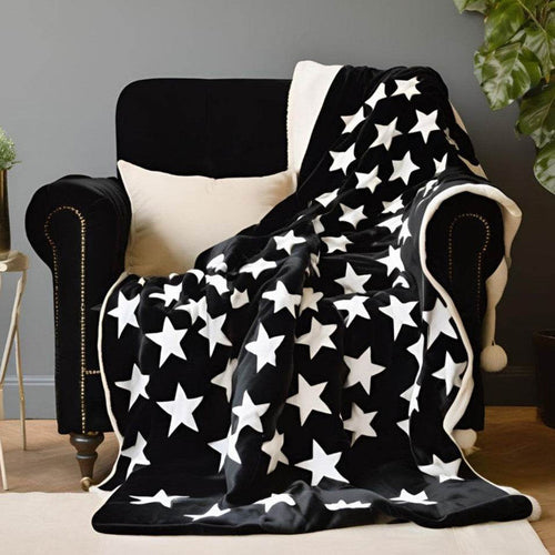 Closeout Black and White Stars Soft Handmade Luxury Throw - Plutus Brands