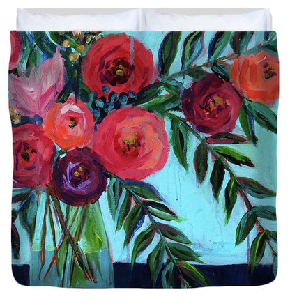 Coral and Blues - Duvet Cover