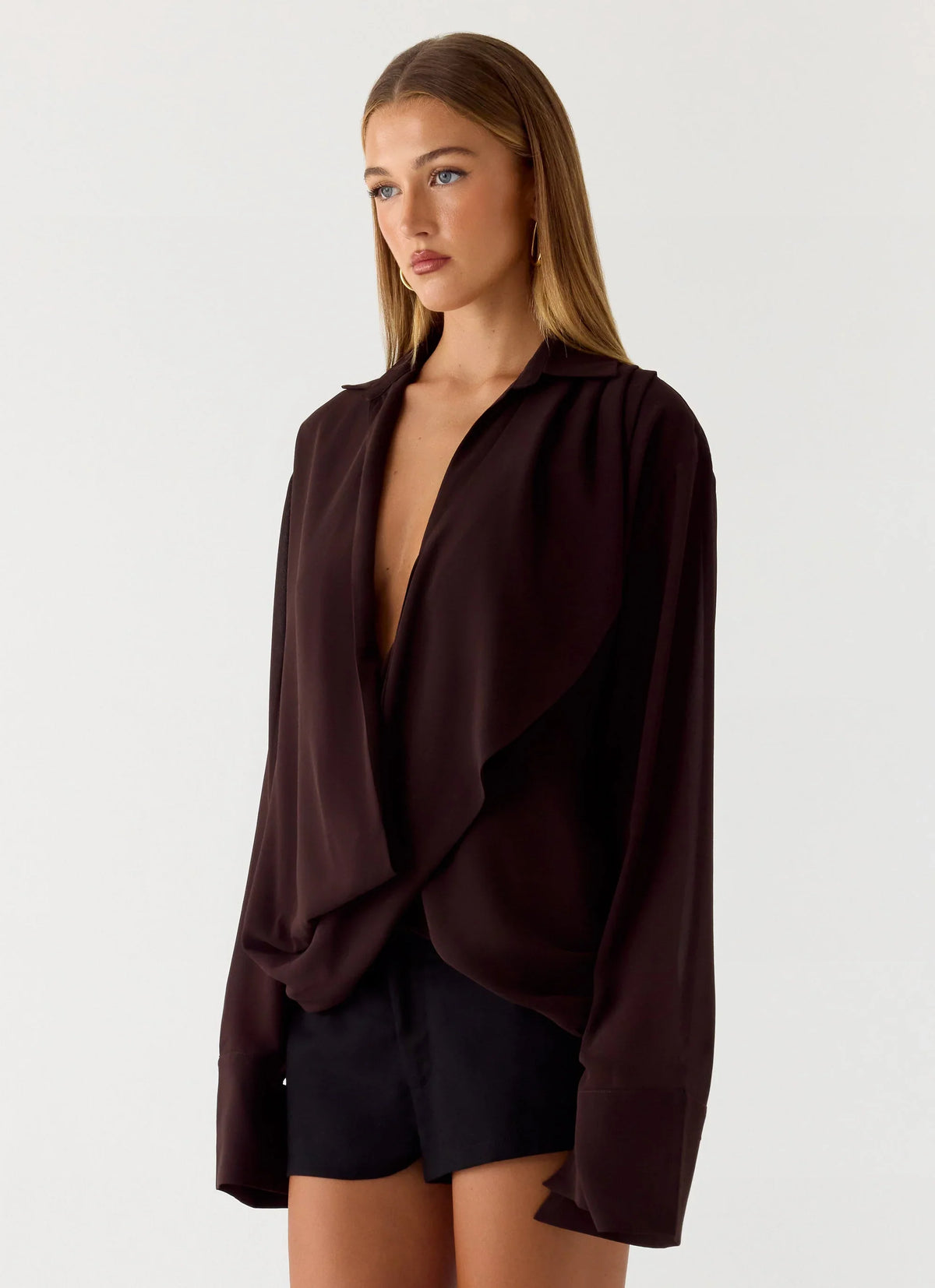 Annah Wrap Shirt - Chocolate