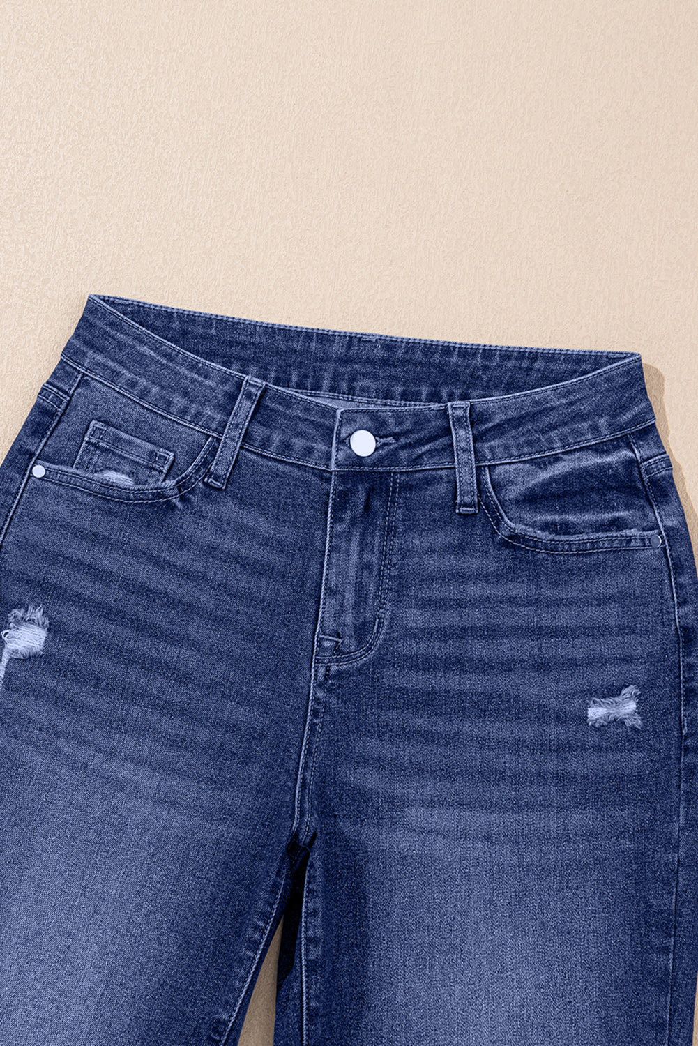 Hazel Blues® |  Real Teal Folded Cuffs Distressed Straight High Waist Jeans