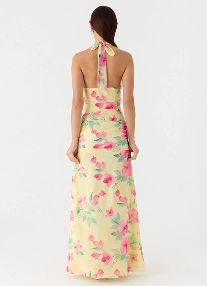 Colada Halter Maxi Dress Lemon Soleil