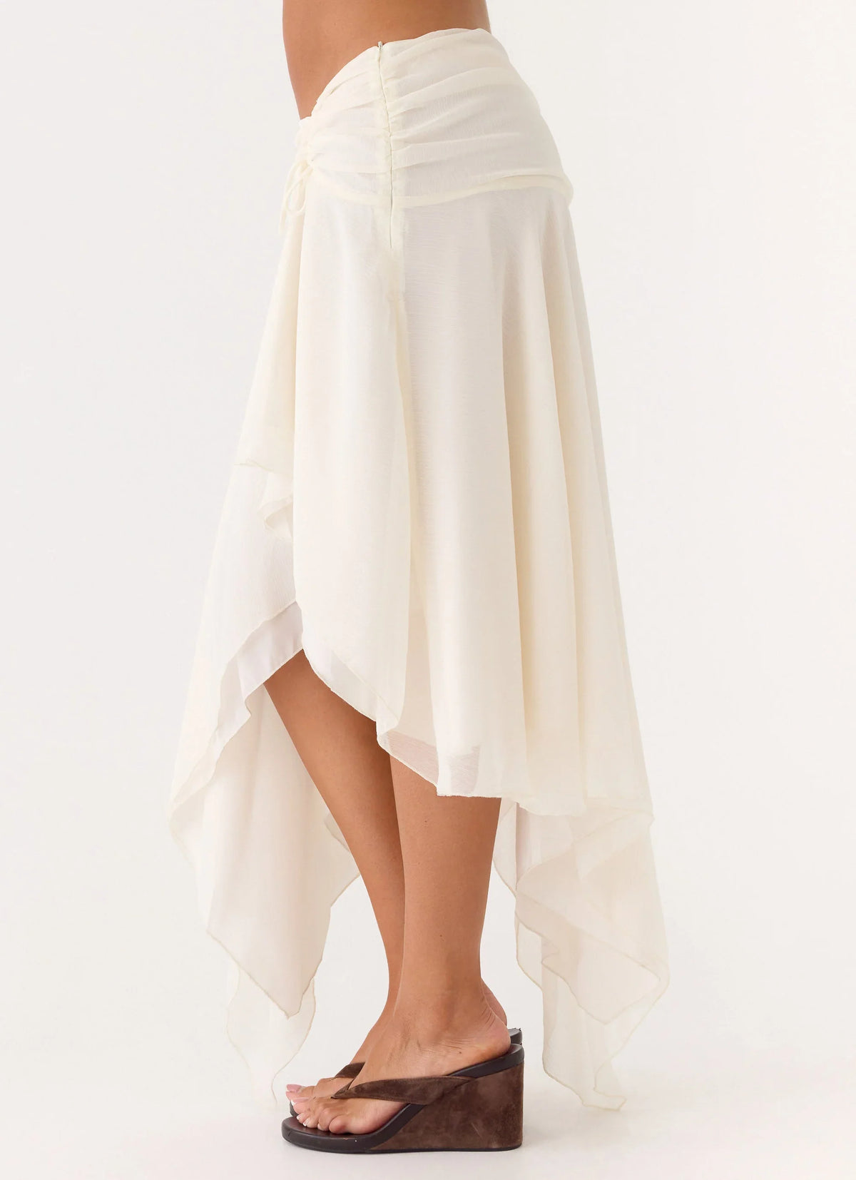 Abeda Asymmetrical Midi Skirt - Ivory