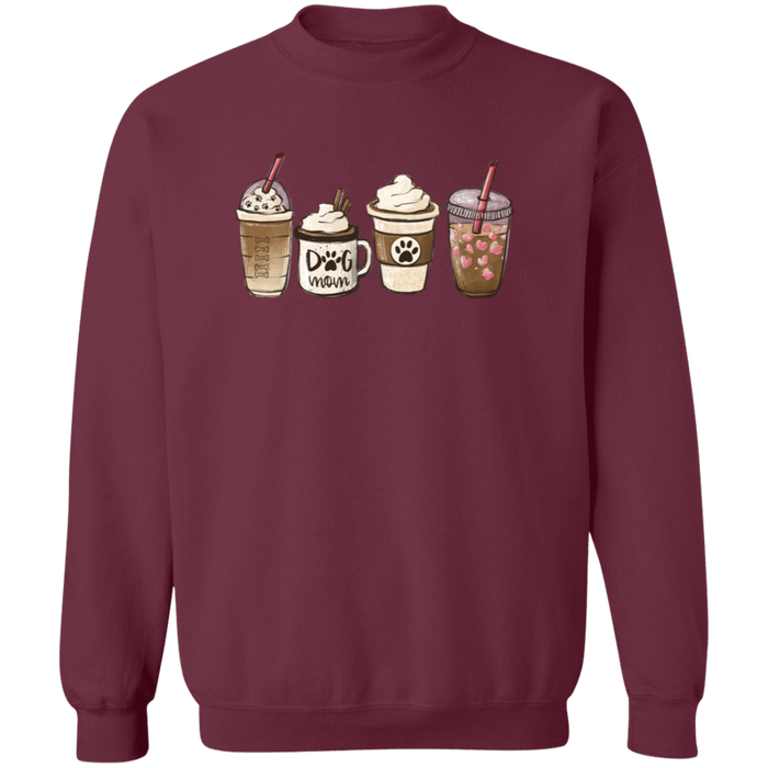 Dog Mom Coffee Lover crewneck sweatshirt in Maroon