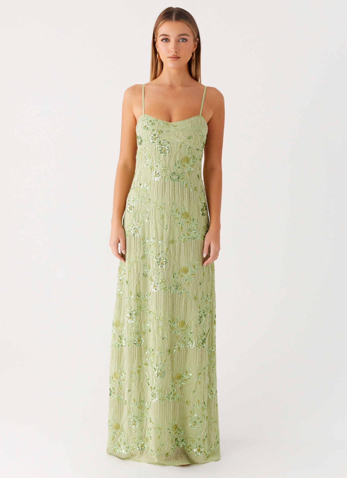 Celandine Beaded Maxi Dress Lime