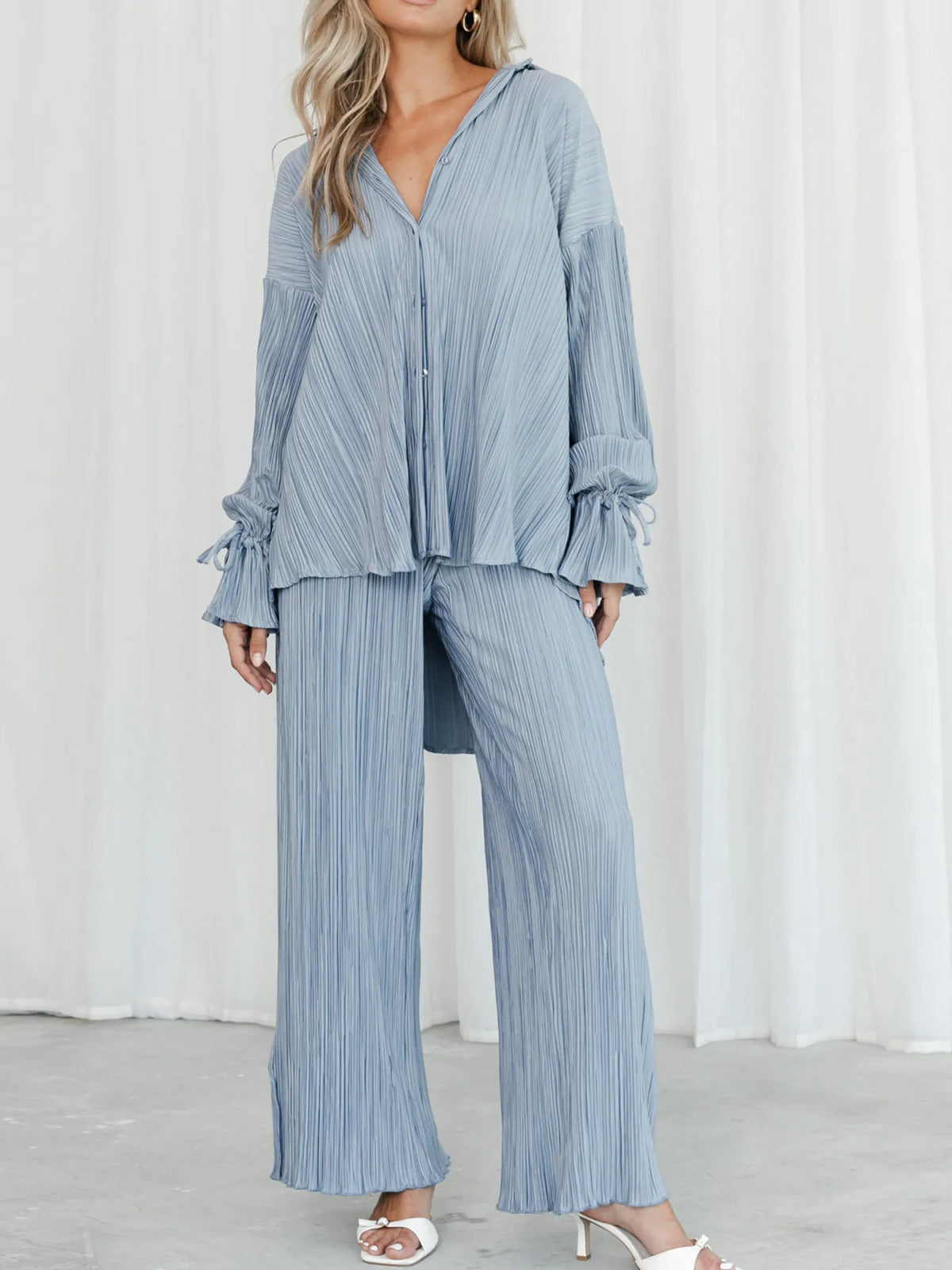 Hazel Blues® |  Button Up Long Sleeve Top and Pants Set