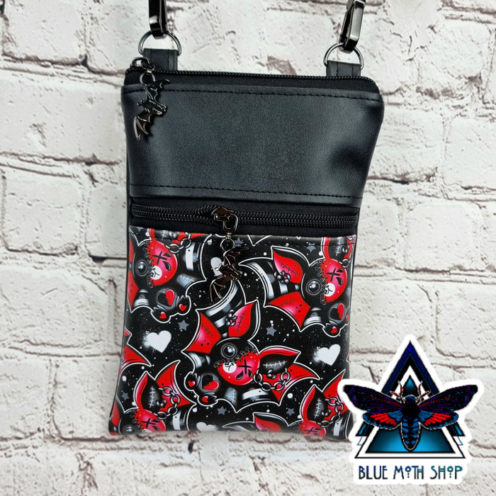Red emo bat small phone bag handmade