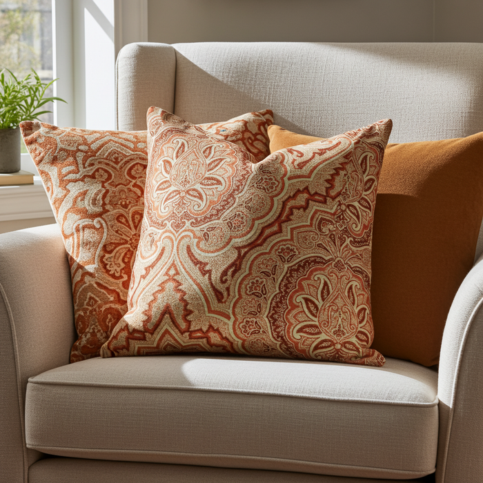 Enchanted Prairie Red and Beige Luxury Throw Pillow