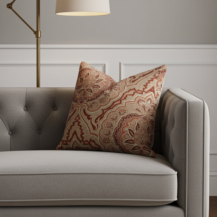 Enchanted Prairie Red and Beige Luxury Throw Pillow