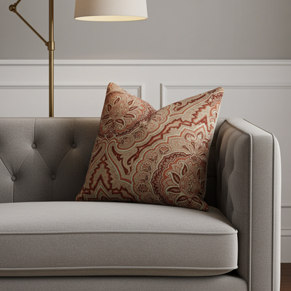 Enchanted Prairie Red and Beige Luxury Throw Pillow