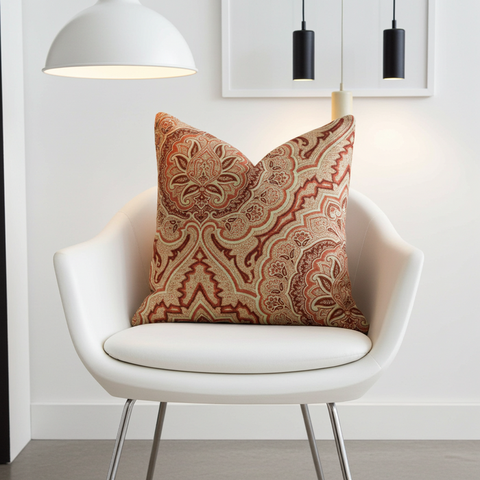 Enchanted Prairie Red and Beige Luxury Throw Pillow