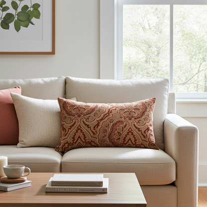 Enchanted Prairie Red and Beige Luxury Throw Pillow