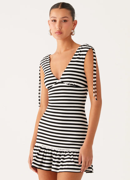 Acacia Mini Dress - Black White Stripe