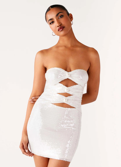 Clyra Sequin Mini Dress Ivory