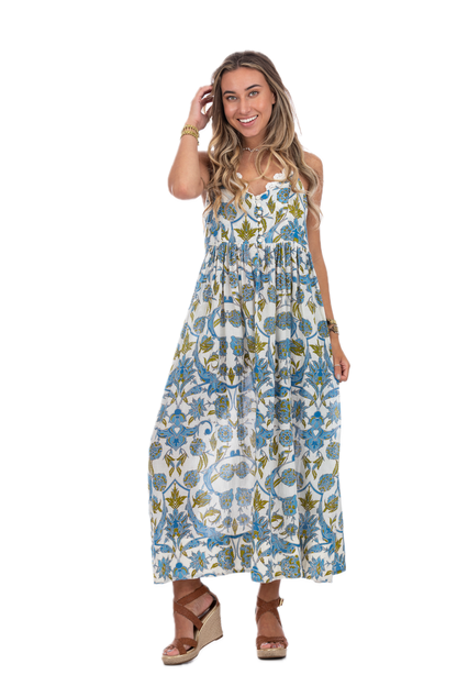 Felicia Jamewar Blue Long Summer Dress
