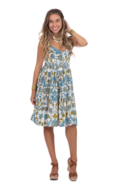 Felicia Jamewar Blue Midi Summer Dress