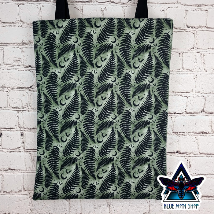 Green fern cotton canvas tote bag