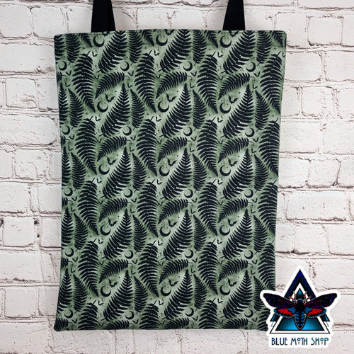 Green fern cotton canvas tote bag