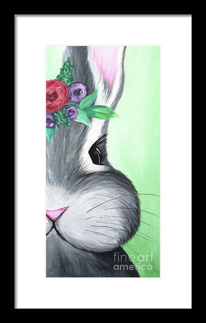 Grey Easter Bunny with Flowers - Framed Print