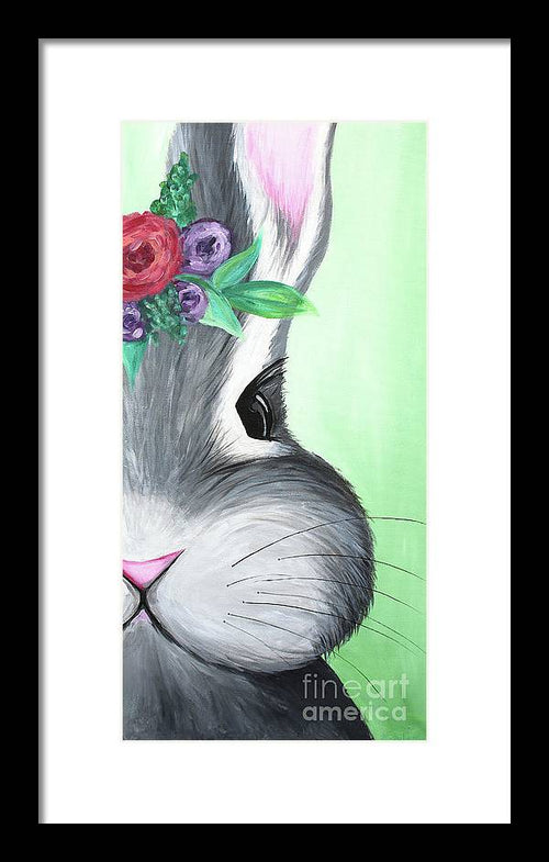 Grey Easter Bunny with Flowers - Framed Print