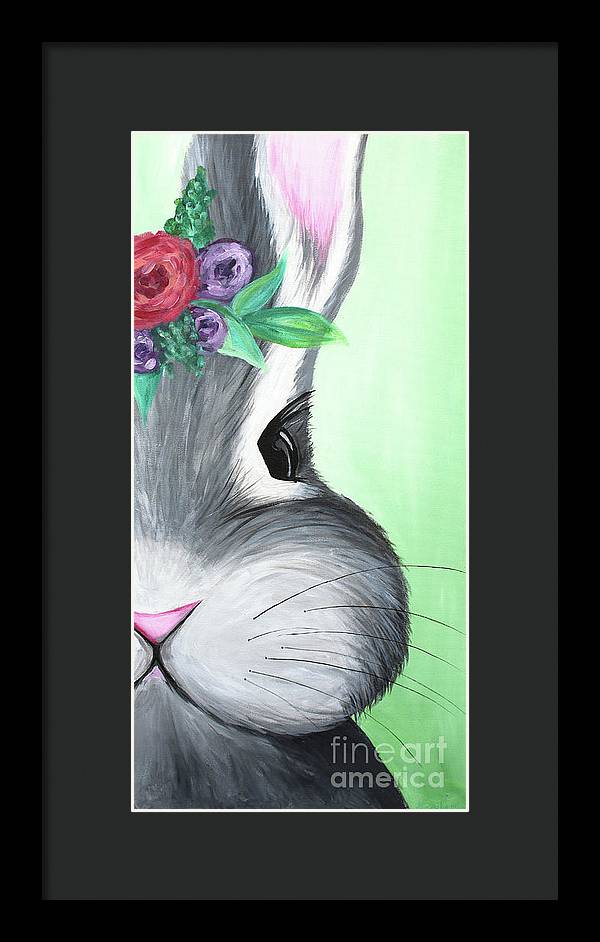 Grey Easter Bunny with Flowers - Framed Print