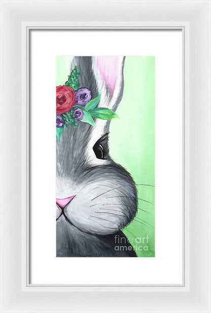 Grey Easter Bunny with Flowers - Framed Print