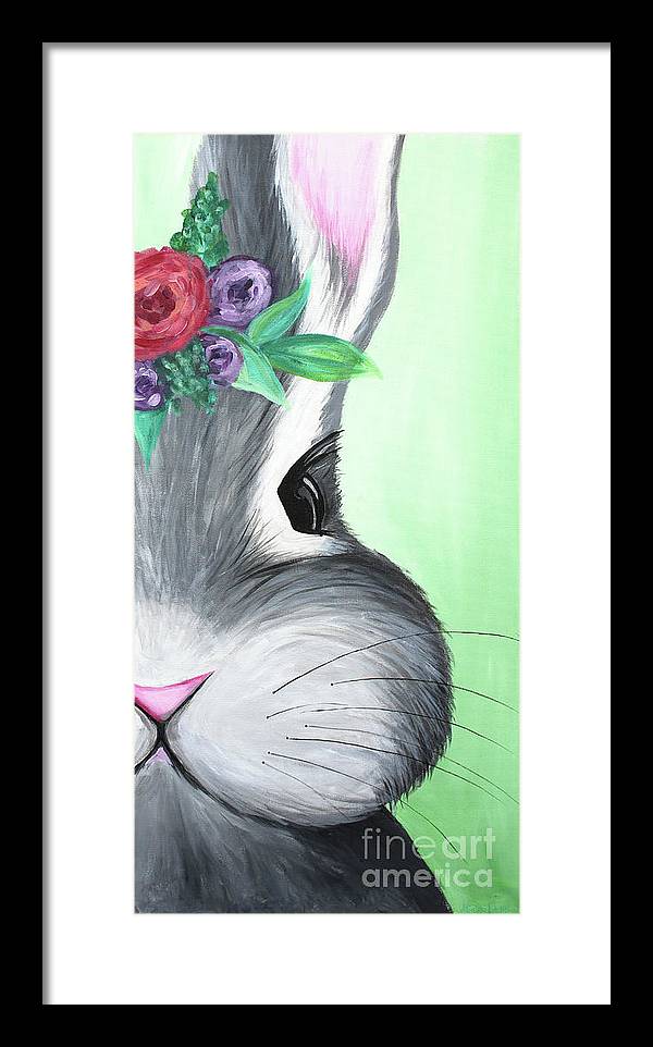 Grey Easter Bunny with Flowers - Framed Print