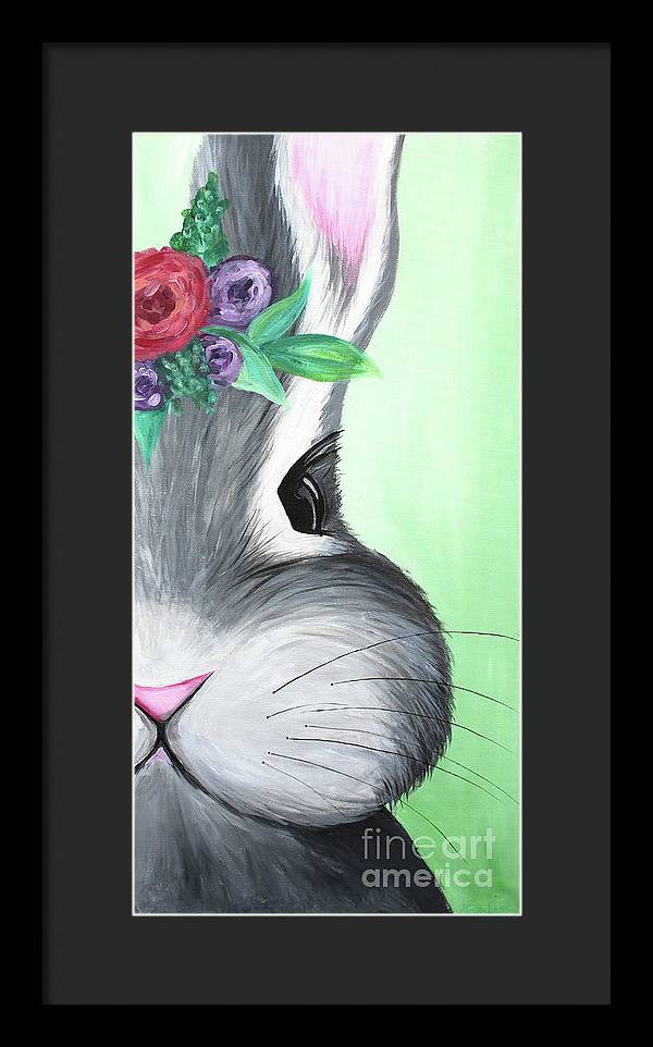 Grey Easter Bunny with Flowers - Framed Print