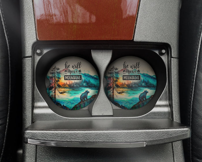 He Will Move Mountains | Car Coaster Set