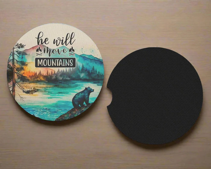 He Will Move Mountains | Car Coaster Set