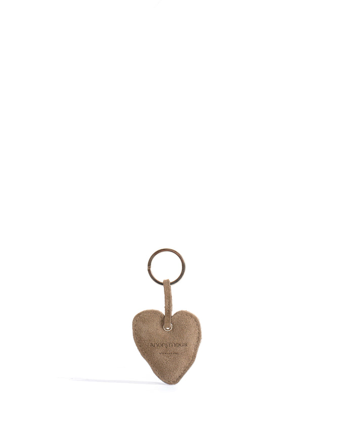 Heart keyring Calf suede Mushroom - Anonymous Copenhagen Small Leather Goods
