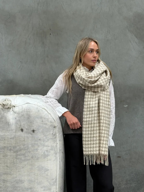 Houndstooth Natural & Ecru Scarf 50cm