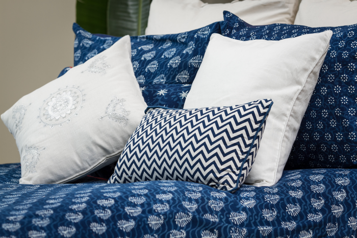 Indigo Chevron Decorative Pillow With Cording