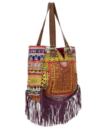 Jumru Fringe Tote Bag In Purple
