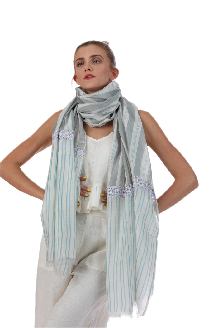 Korfu Slate Silk Cotton Scarf Sarong