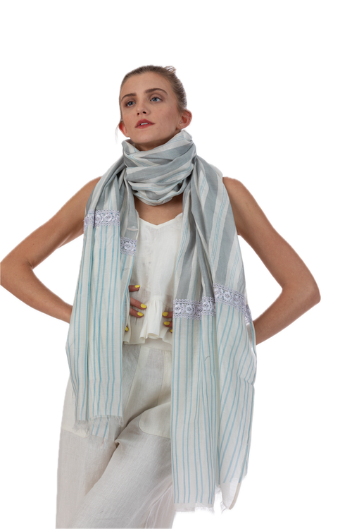 Korfu Slate Silk Cotton Scarf Sarong