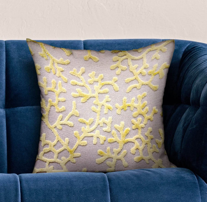 Lemon Reef Yellow, Cream Floral Luxury Throw Pillow - Plutus Brands