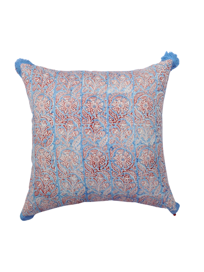 Madurai Cornflower Blue/Brick Red Pillow Cover