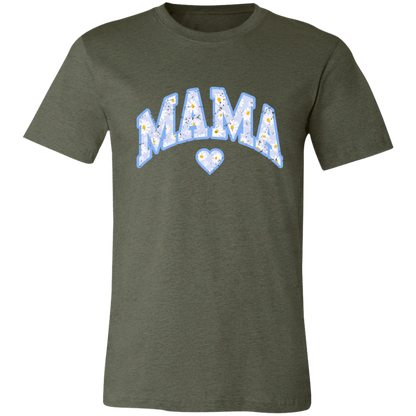 Mama Floral Daisy T-Shirt (Blue) in Heather Military Green