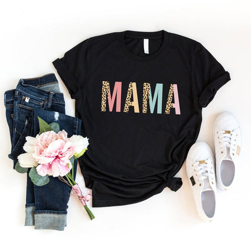 Mama Leopard and Pastel Color Block graphic t-shirt
